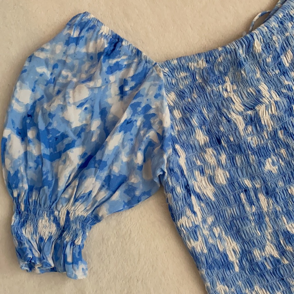 Faithfull The Brand | Magnolia Smocked Mini Dress Blue Roos Tie Dye (M/6) - Picture 13 of 16